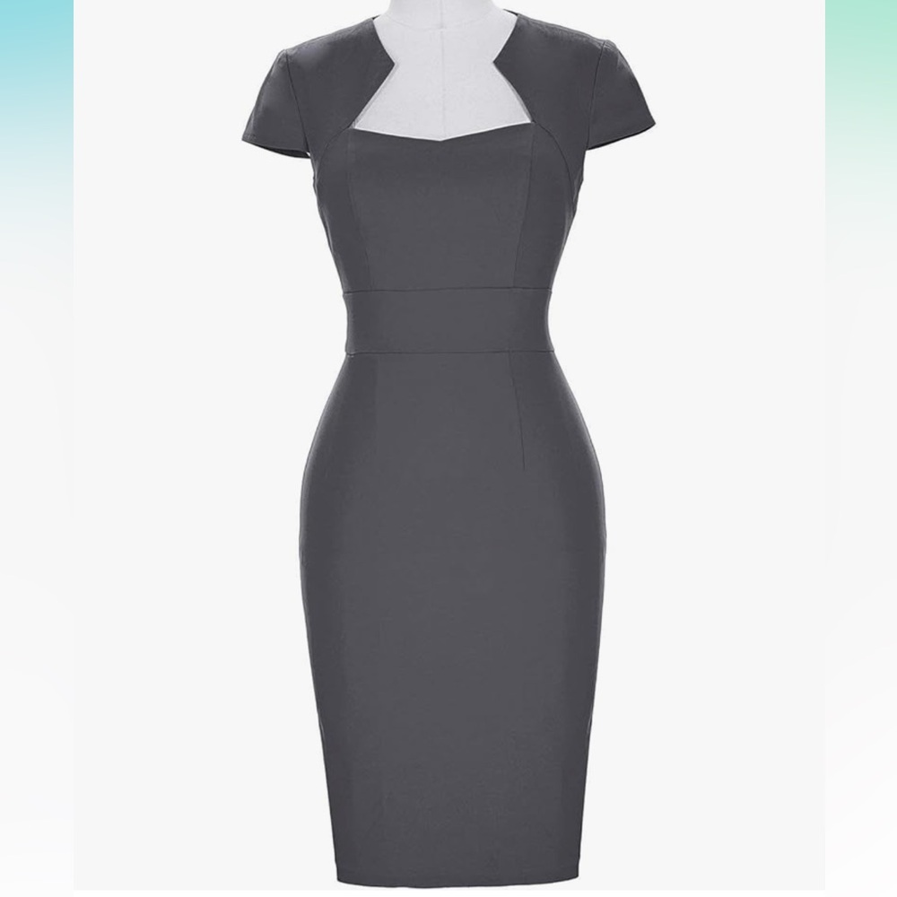 Elegant Gray Women's Pencil Dress 50s 60s